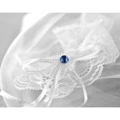 Clearance Jarreti Re Dentelle Blanc Avec Diamant Bleu Theme Dentelle