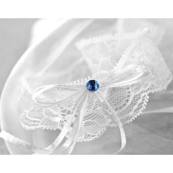 Clearance Jarreti Re Dentelle Blanc Avec Diamant Bleu Theme Dentelle