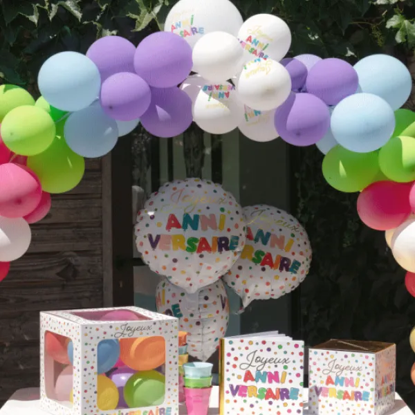Kit Arche De 50 Ballons Joyeux Anniversaire Multicolore & Rubans Theme Joyeux Anniversaire