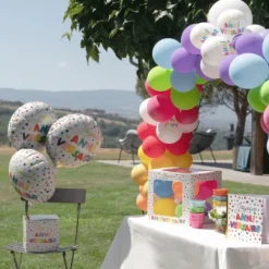 Kit Arche De 50 Ballons Joyeux Anniversaire Multicolore & Rubans Theme Joyeux Anniversaire