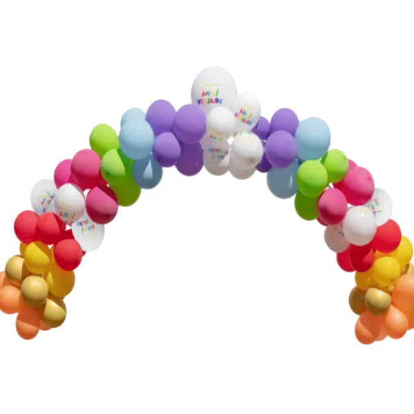 Kit Arche De 50 Ballons Joyeux Anniversaire Multicolore & Rubans Theme Joyeux Anniversaire