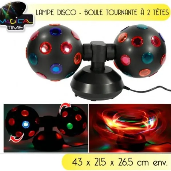 Badaboum Lampe Disco 2 Boules Tournante Sur 2 Pieds Hot