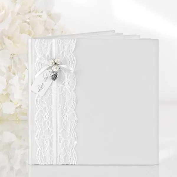 Outlet Livre D'Or Blanc Avec Dentelle Blanche Theme Dentelle
