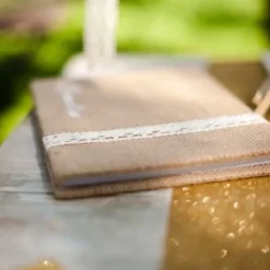 New Livre D'Or En Toile De Jute Avec Dentelle Ivoire 32 Pages Theme Dentelle