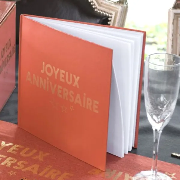 Discount Livre D'Or Joyeux Anniversaire Terracotta 24 Cm X 24 Cm - 20 Pages Theme Joyeux Anniversaire