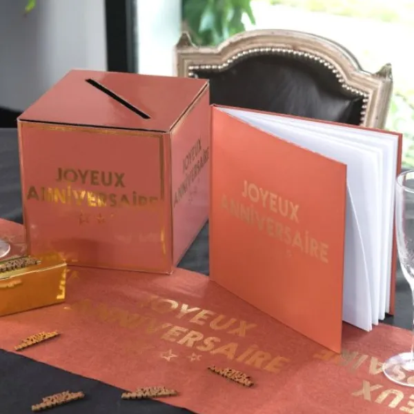 Discount Livre D'Or Joyeux Anniversaire Terracotta 24 Cm X 24 Cm - 20 Pages Theme Joyeux Anniversaire