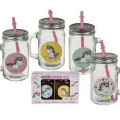 Online Lot De 2 Bocaux En Verre Licorne Avec Paille Theme Licorne