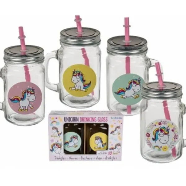 Online Lot De 2 Bocaux En Verre Licorne Avec Paille Theme Licorne