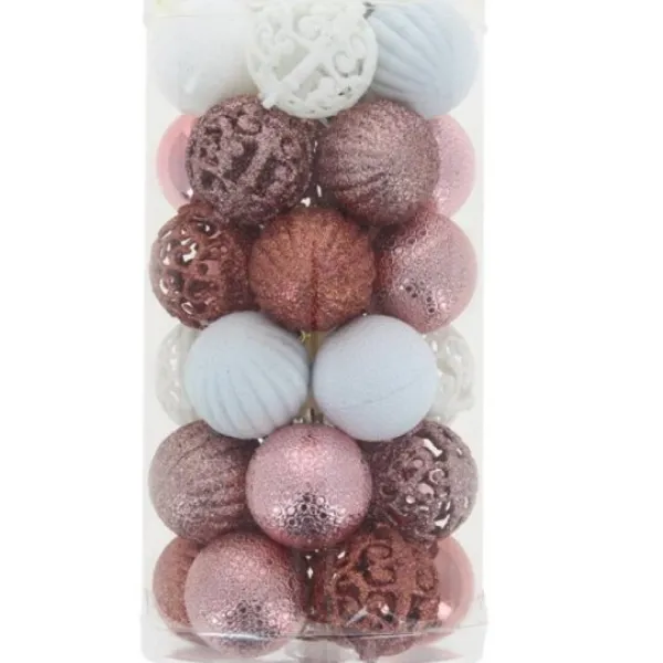 Badaboum Lot De 30 Boules De Noel Arabesque Rose Gold Et Blanc 4Cm