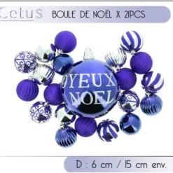 Badaboum Lot De 21 Boules De Noel Joyeux Noel Violet Clearance