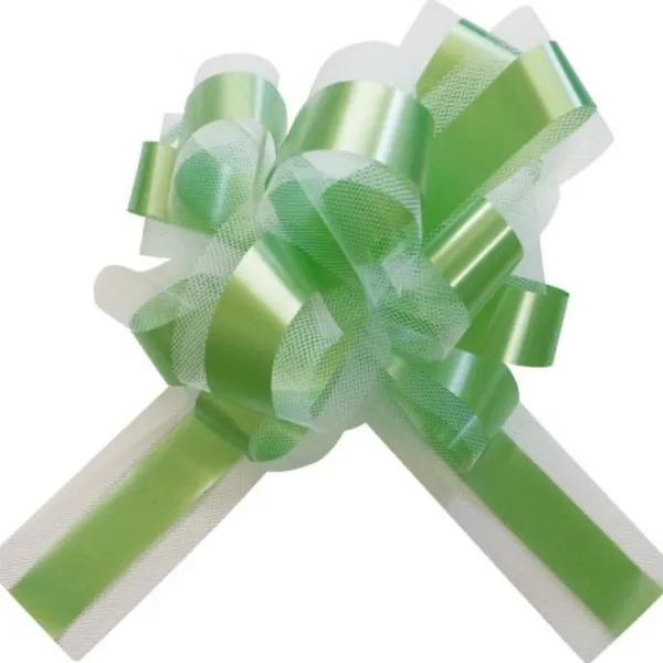 Badaboum Lot De 5 Grands Noeuds En Tulle Vert Anis 50Mm New
