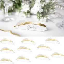 Badaboum Lot De 10 Marque Places Plume Or Et Blanc