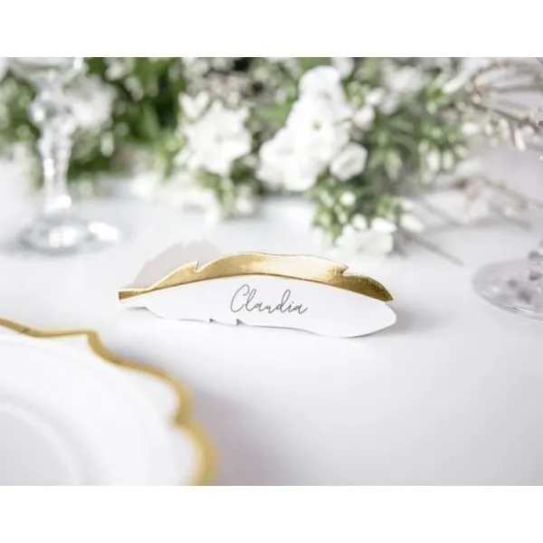 Badaboum Lot De 10 Marque Places Plume Or Et Blanc