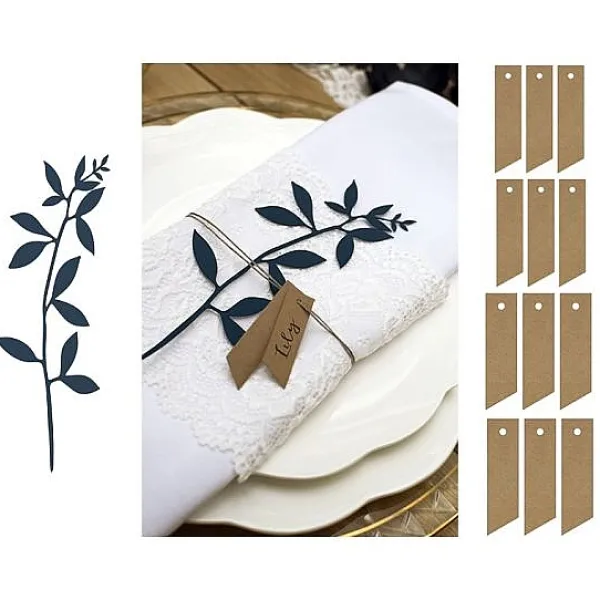 Badaboum Marque Place Etiquette Naturel Avec Feuilles Bleu Marine X 18 Pi Ces New