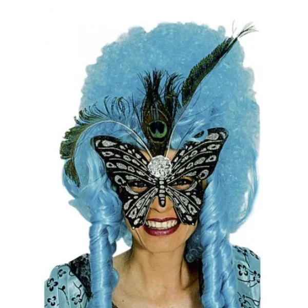 Badaboum Masque Paon Noir Et Argent Avec Plume De Paon