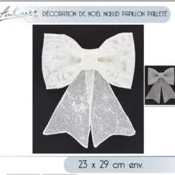 Badaboum Noeud Papillon Paillet De Noel Argent Blanc New