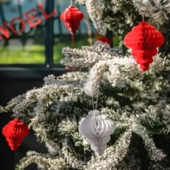 Badaboum Pampille En Papier Rouge Et Blanc Pour Sapin De Noel X 8 Online