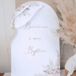Hot Pancarte Bienvenue A Notre Bapt Me Pampas Fleurs De Coton Theme Bapteme