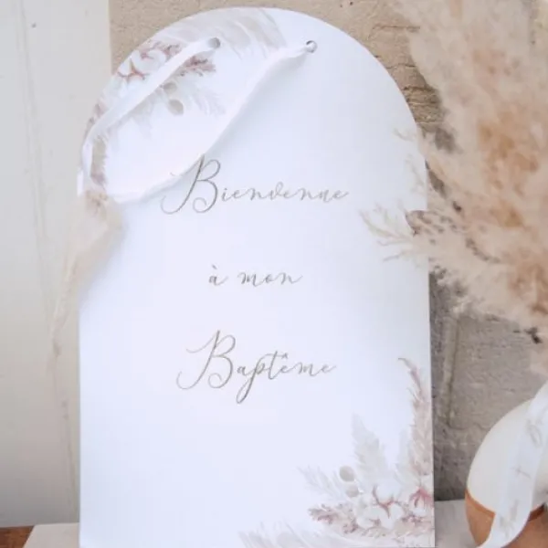 Hot Pancarte Bienvenue A Notre Bapt Me Pampas Fleurs De Coton Theme Bapteme