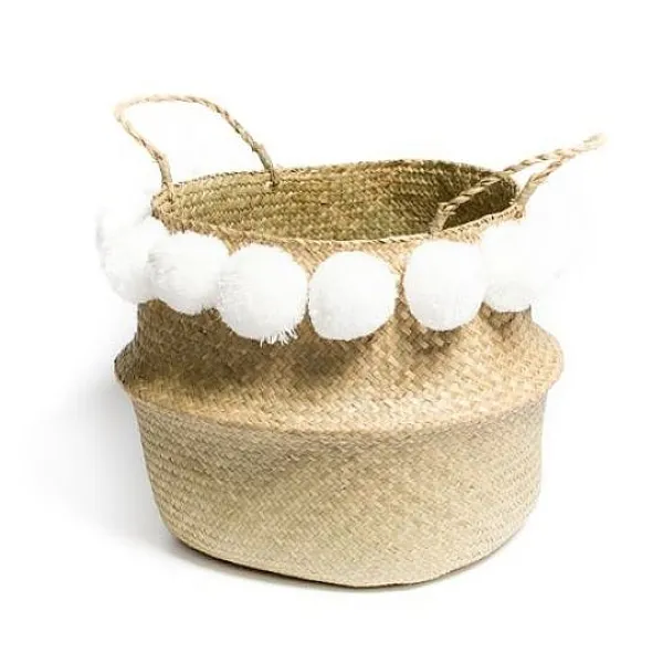 Badaboum Panier Mariage Tress Gros Pompons Blancs 45 X 36 Cm Outlet