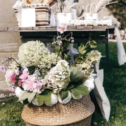 Badaboum Panier Mariage Tress Gros Pompons Blancs 45 X 36 Cm Outlet