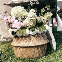 Badaboum Panier Mariage Tress Gros Pompons Blancs 45 X 36 Cm Outlet