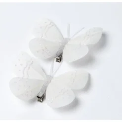Badaboum Papillon Plume Blanc Sur Pince X 2 Pi Ces