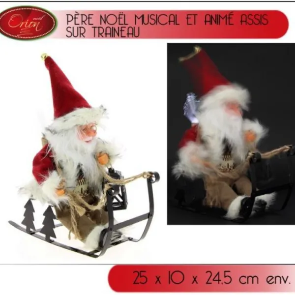 Badaboum Pere Noel Musical Et Anim Assis Sur Traineau Clearance
