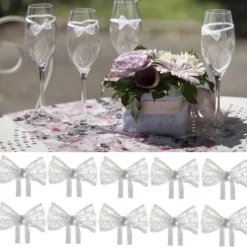 Online Petit Noeud En Dentelle Blanc Avec Ruban X 10 Pi Ces Theme Dentelle