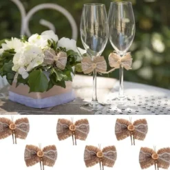 Clearance Petit Noeud En Jute Dentelle Avec Ruban X 6 Pi Ces Theme Dentelle