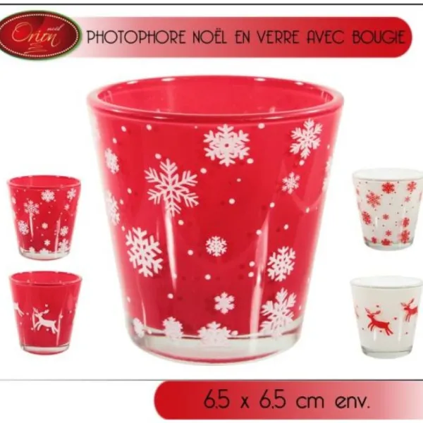 Badaboum Photophore De Noel En Verre Avec Bougie Rouge Blanc Best