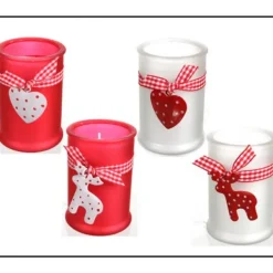Badaboum Photophore De Noel En Verre Avec Ruban Rouge Blanc Sale