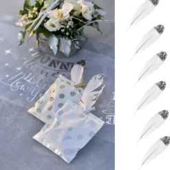 Badaboum Plume Mariage Paillet Argent X 6 Pi Ces