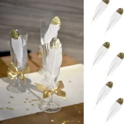Badaboum Plume Mariage Paillet Or X 6 Pi Ces