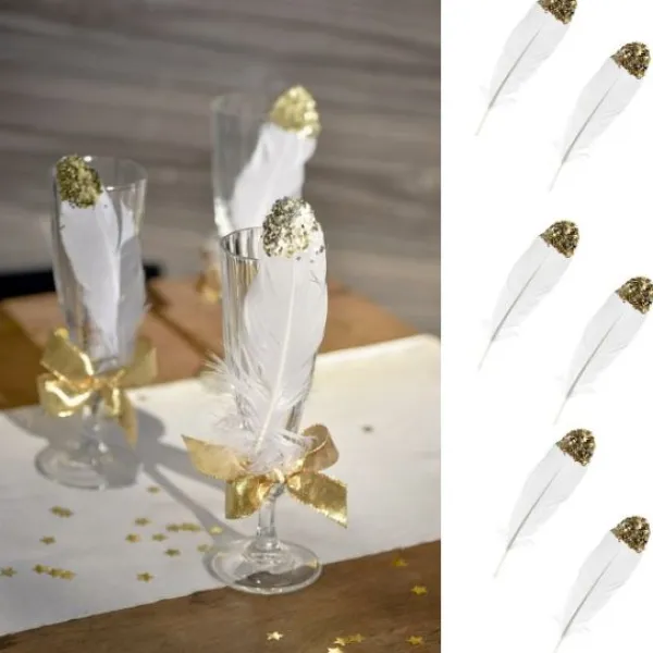 Badaboum Plume Mariage Paillet Or X 6 Pi Ces