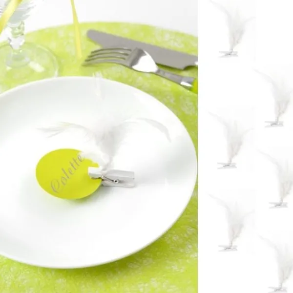 Badaboum Plume Sur Pince Blanche X 6 Pi Ces