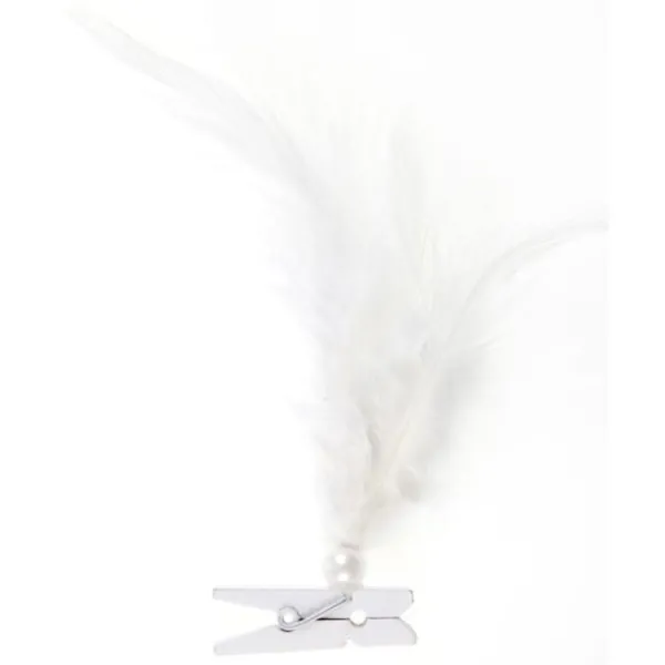 Badaboum Plume Sur Pince Blanche X 6 Pi Ces