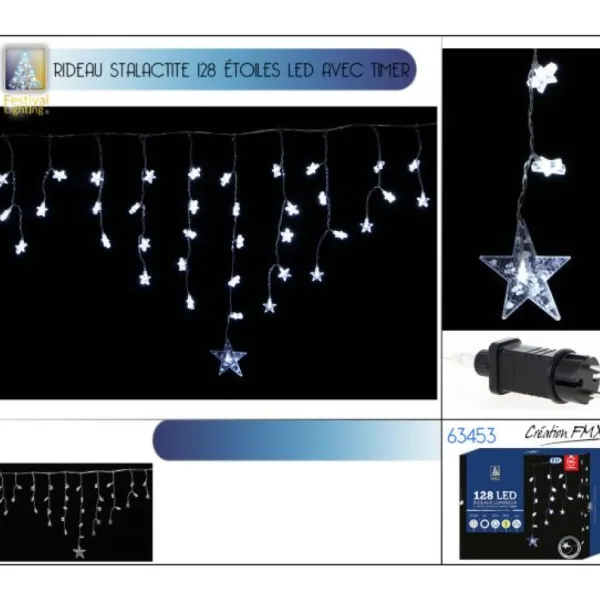 Badaboum Rideau Stalactite Lumineux 128 Led Blanc Outlet