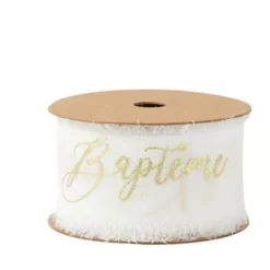 Online Ruban Effiloch Mousseline Bapt Me Blanc Et Or Theme Bapteme
