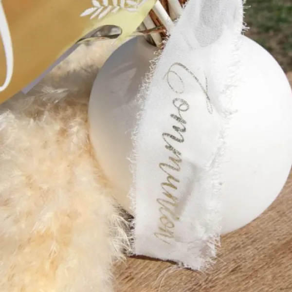 Hot Ruban Effiloch Mousseline Communion Blanc Et Or Theme Communion