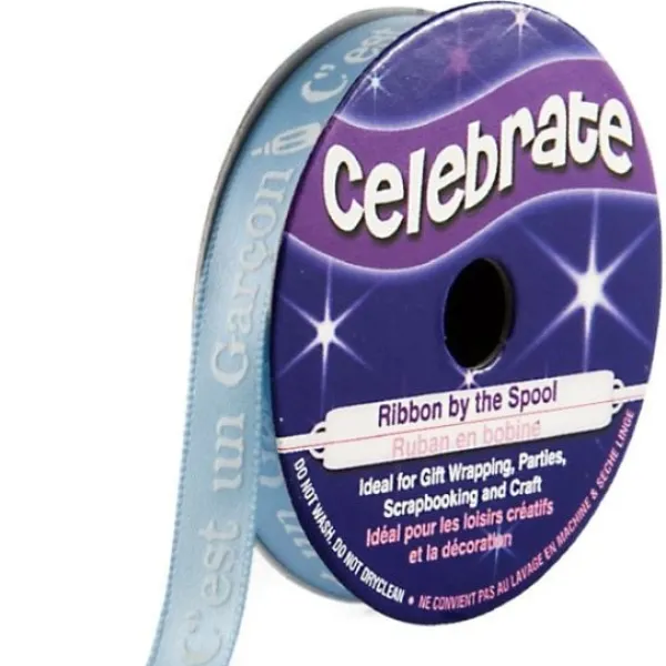 New Ruban En Bobine Satin Bleu Imprim Blanc C'Est Un Gar On Theme Gender Reveal