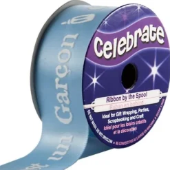 Hot Ruban En Bobine Satin Bleu Imprim Blanc C'Est Un Garcon Theme Gender Reveal