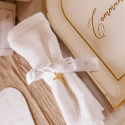 Sale Ruban Satin Communion Croix Blanc Et Or Theme Communion