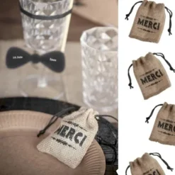 Sale Sac Drag Es Merci En Jute Naturel X 4 Pi Ces Theme Jute