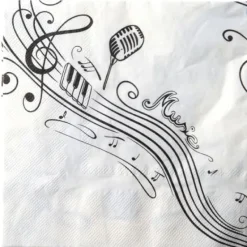 Badaboum Serviette De Table En Papier Musique Blanc X 20 Pi Ces