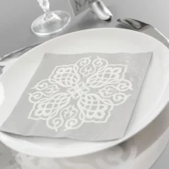 Clearance Serviette De Table En Papier Oriental Argent X 20 Pi Ces Theme Eid Mubarak & Ramadan