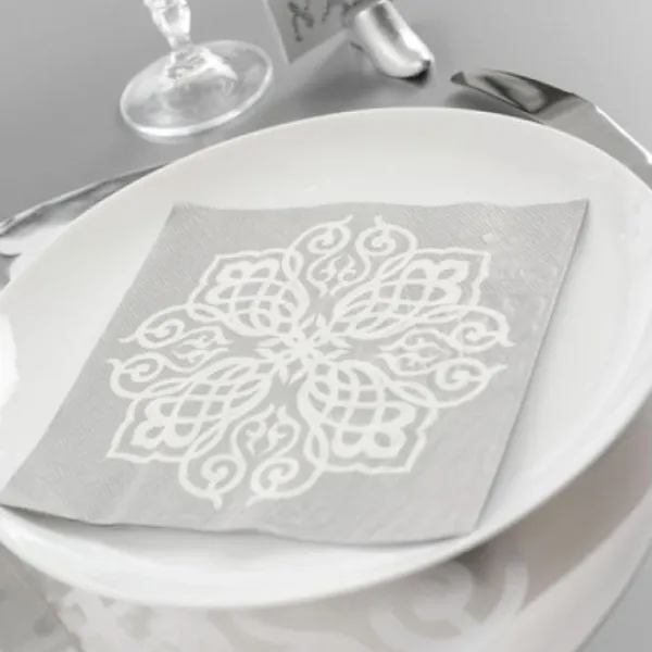 Clearance Serviette De Table En Papier Oriental Argent X 20 Pi Ces Theme Eid Mubarak & Ramadan