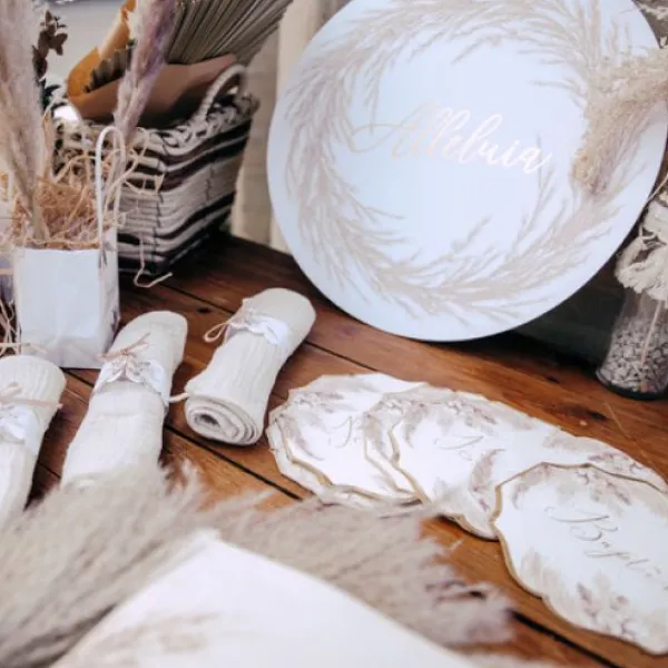 New Serviette En Papier Bapt Me Pampas Fleurs De Coton X 16 Pi Ces Theme Bapteme