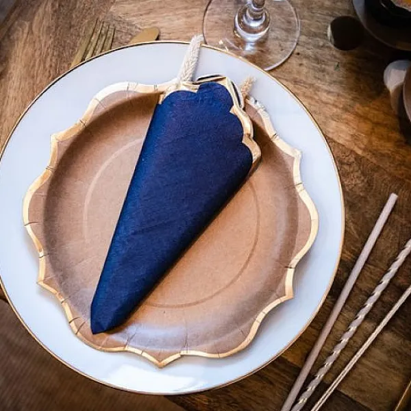 Badaboum Serviette En Papier Bleu Marine Liser Or X 16 Pi Ces Hot