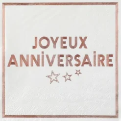 Online Serviettes En Papier Joyeux Anniversaire Rose Gold 33X33 Cm 10 Pi Ces Theme Joyeux Anniversaire